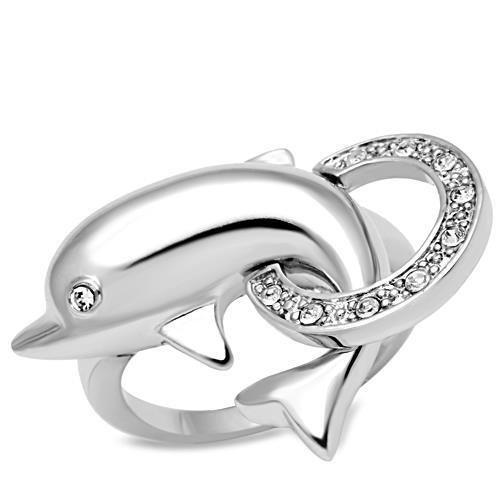 JCE032 Rhodium Brass Ring with Top Grade Crystal  in Clear