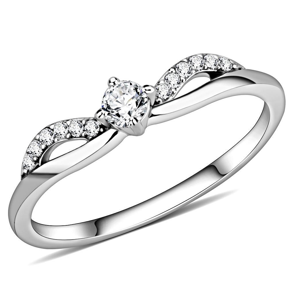JCE146 High polished (no plating) Stainless Steel Ring with AAA Grade CZ  in Clear