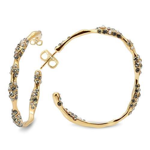JCE1855 Gold Brass Earrings with Top Grade Crystal  in Black Diamond-Default Title