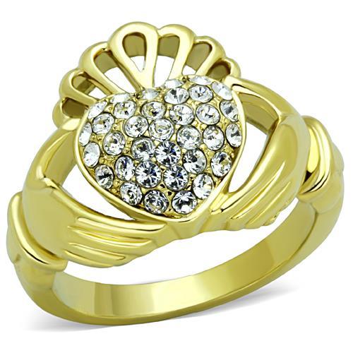 JCE1724 IP Gold(Ion Plating) Stainless Steel Ring with Top Grade Crystal  in Clear